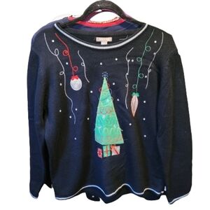 White Stag Ugly Christmas Sweater  Cute Holiday Tree & Ornaments  Size 12/14